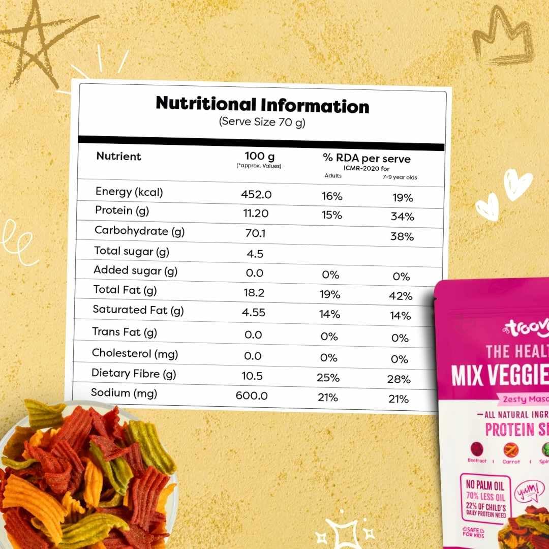 Troovy Healthy Masala Vegetable Chips | Tasty & High Protein Snacks | 30% Of Protein Needs | No Palm Oil, Cholesterol or Trans Fats | - Image 2